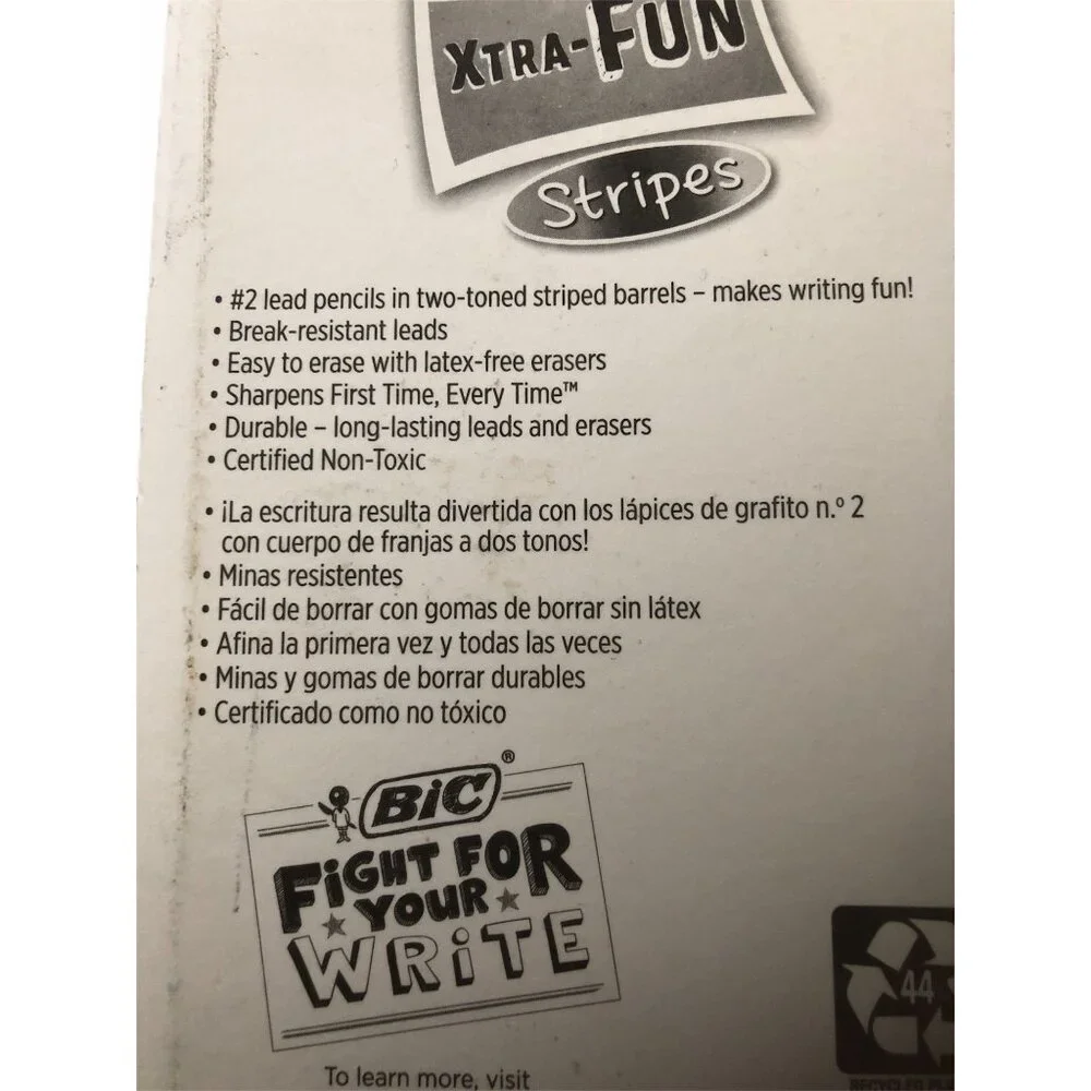 BIC‎ Xtra Fun 2 HB Pencils Striped Durable Leads & Latex Free Erasers Pack Of 8